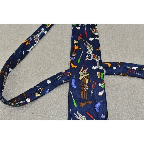 1998 Warner Bros. Classic Looney Tunes Navy Necktie Silk Marvin Daffy Taz - Picture 4 of 8